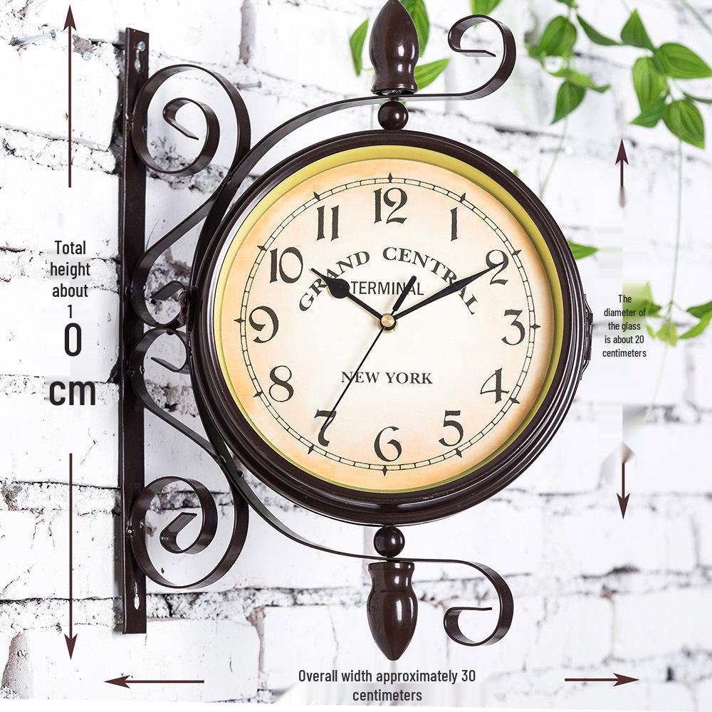 European Double-Sided Wrought Iron Wall Clock - Modern & Retro Style for Living Room
