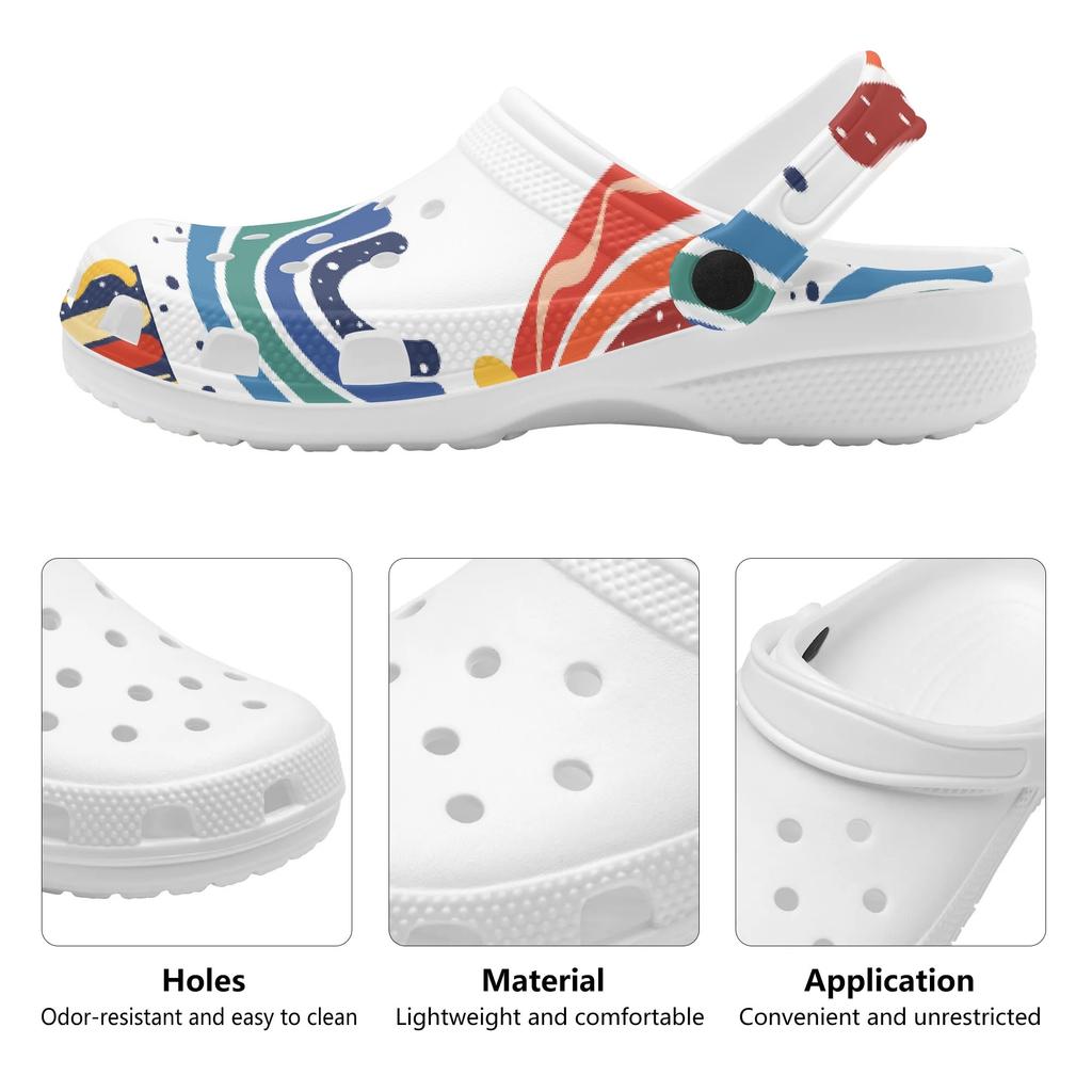 Unisex Allover Printed EVA Beach Clogs Breathable Soft Slip On Beach Shoes Pool Area Bathroom Home Walking Shoes Beach Wear
