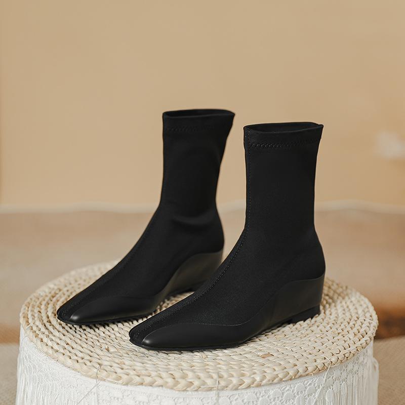 

Autumn new Lycra bag legs huge and thin minimalist style small square head elastic boots inner height increase long women s boots 40