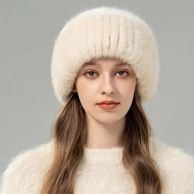 Mink Hair Hat Female Korean Version Winter New Rabbit Hair Blended Knitted Hat Temperament Headband Hat Showing Face Small Fur Hat