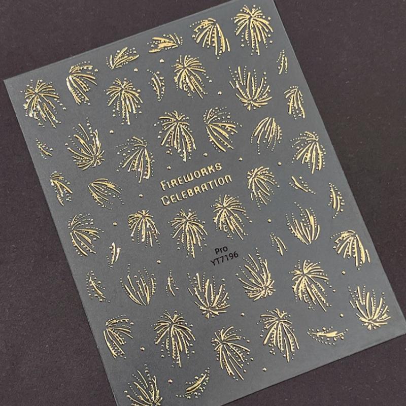Fireworks Nail Stickers Rainbow Laser Silver Pink Blooming Firework New Year Celebration Nail Art Decals Decoration