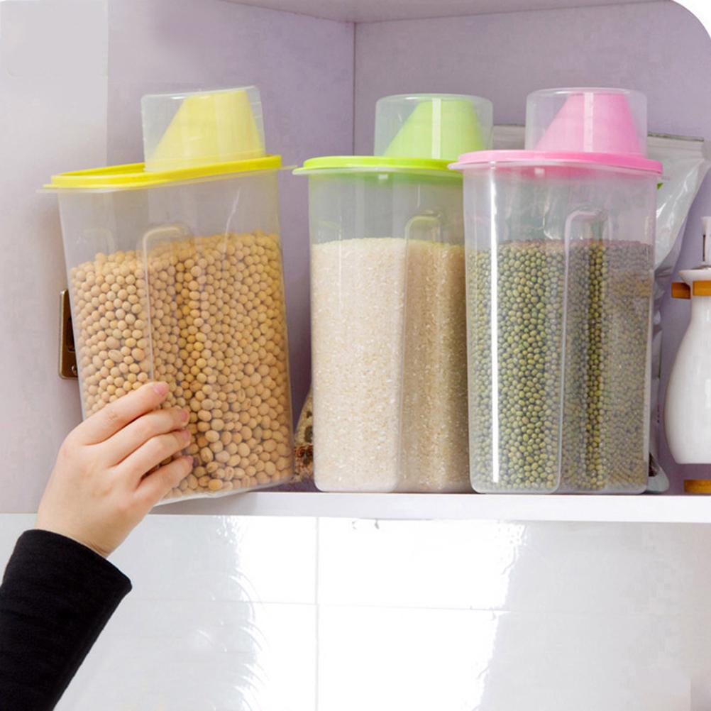 Food Storage Containers Airtight Clear Plastic Grains Container For Cereal Rice Beans Nuts Flour Sugar Coffee Tea Kitchen