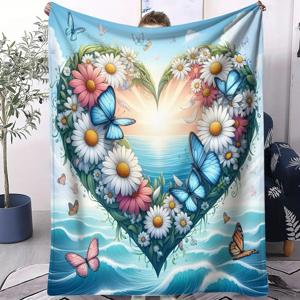 Cherry Blossom Heart Glitter Fleece Blanket  Sweet Throw for Bedroom Sofa Spring Decor Perfect for Romantic Couples Pink Lovers