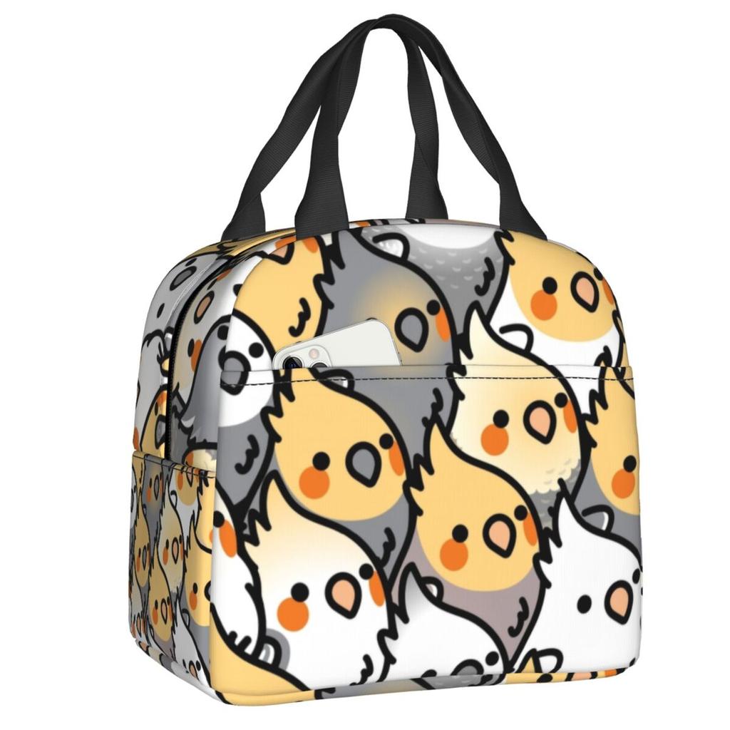 Custom Parrot Birds Cockatiel Squad Insulated Lunch Bags for Women Resuable Cooler Thermal Bento Box Outdoor Camping Travel