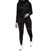 Fashion Womens Long Sleeve Hole Pocket Hoodies Drawstring Pants Loose Tops Set
