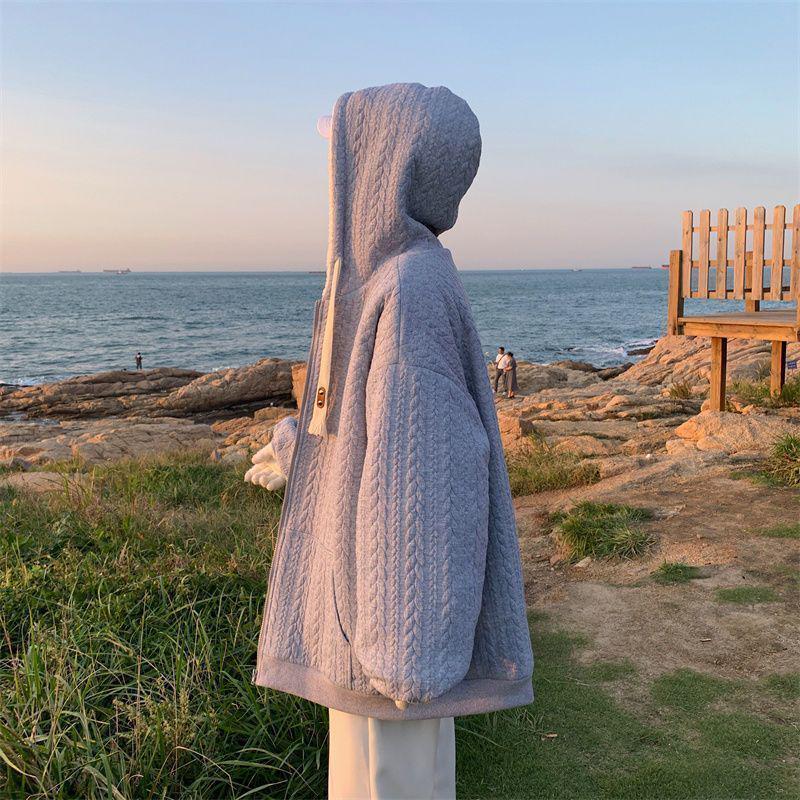 Men's Trendy Lambswool Jacquard Winter Coat - Warm Hooded Plush Cotton Jacket for Teens