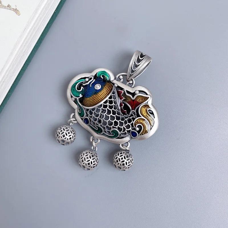 New In Classic   Carp Fish Lotus Tassel Necklace For Women Ethnic Style Blue Lotus Double Sided Pendant Jewelry Gift
