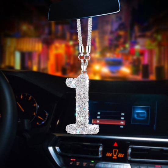 Bling Car Rear View Mirror Accessories Rhinestone Numbers Hanging Ornament 0-10 Automotive Interior Pendant for Women