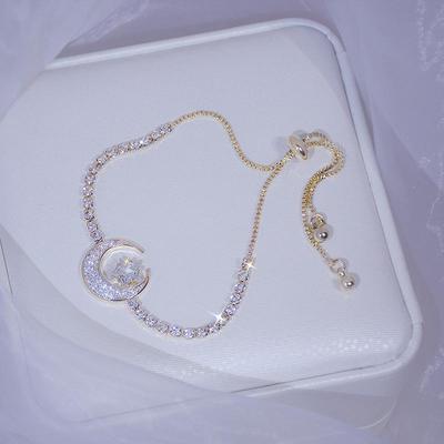Adjustable Moon and Star Diamond Bracelet - Versatile Gift