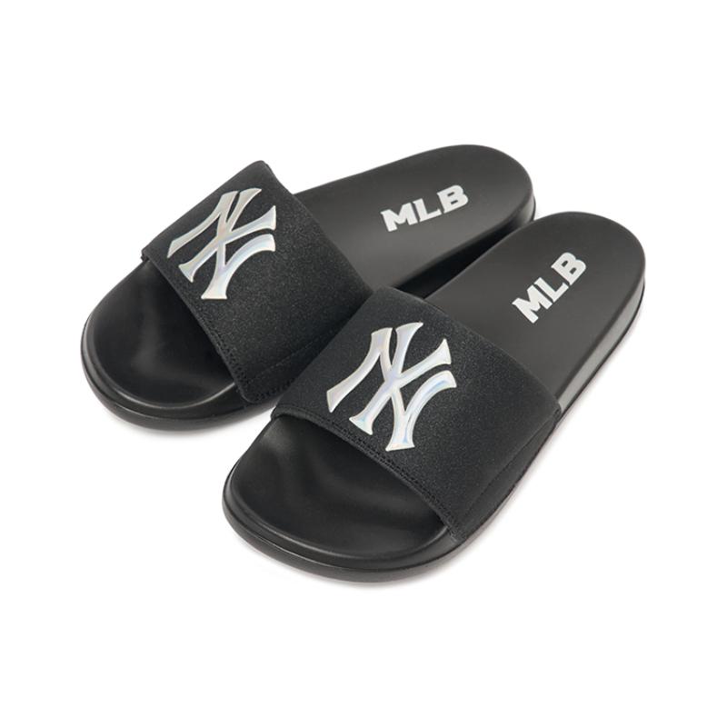 MLB Slipper Slide Slippers Unisex Black White Sneakers 3ALPAD423-50BKS