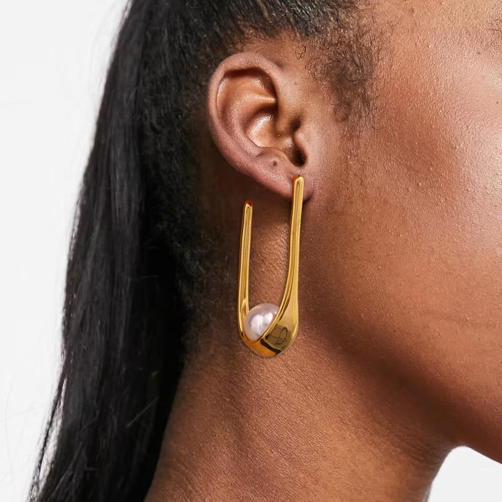 Youthway Elegantes Design mit künstlichen Perlen Edelstahl U-förmiger Ohrstecker Wasserdicht Allergiefreundlich Täglicher Charme Schmuck für Damen