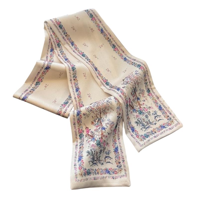 

Длинный шарф-лента с цветочным принтом Модные повязки на голову Шарфы для женщин Стильная лента для волос Декоративные аксессуары белый