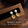 Light Medieval French Freshwater Pearl Oval Beanie Earrings Retro Geometric Stud Earrings Light Luxury Ear Jewelry