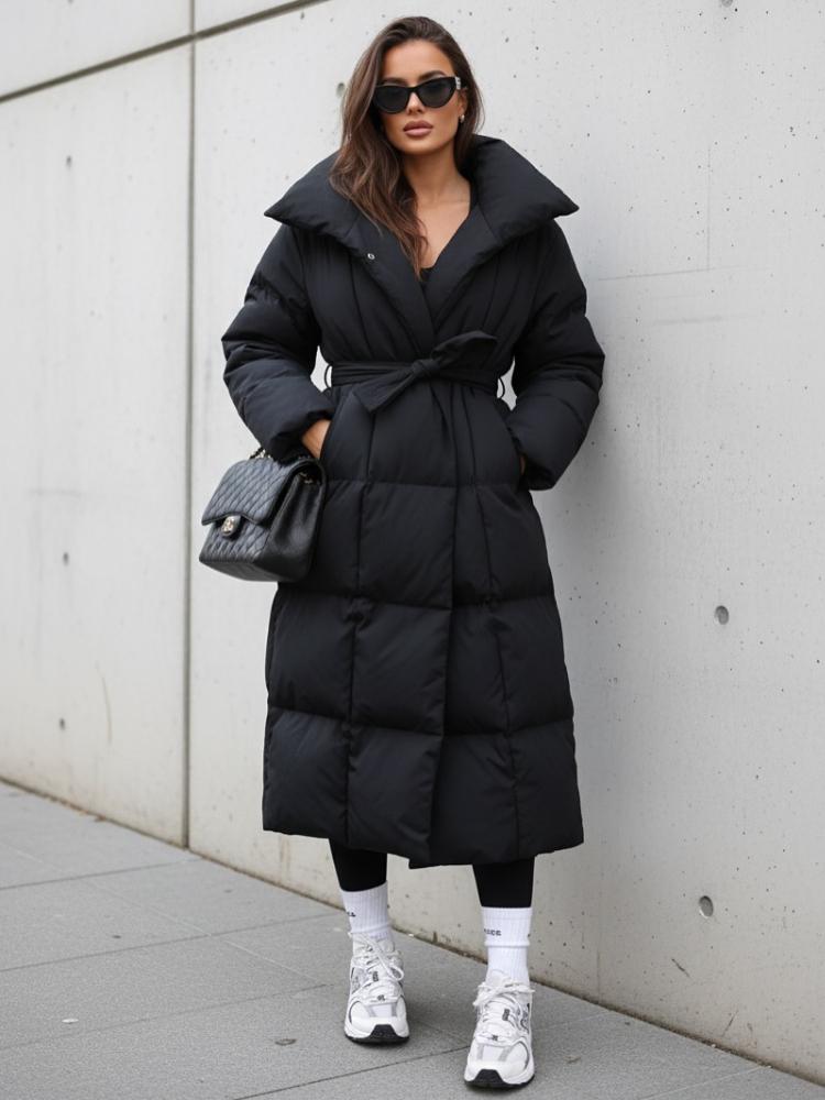 Giacca imbottita da donna con colletto alto e maniche lunghe, tinta unita, lunghezza in vita, calda e alla moda, autunno inverno 2026