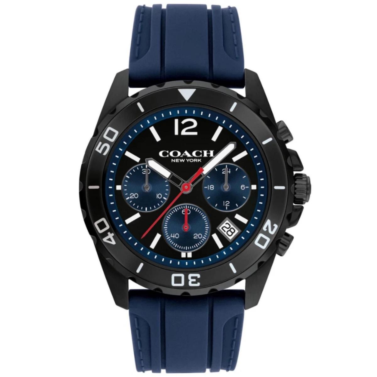 

NEW COACH MEN S Kent Chronograph Black and Navy Rubber Strap Watch 14602566 синій