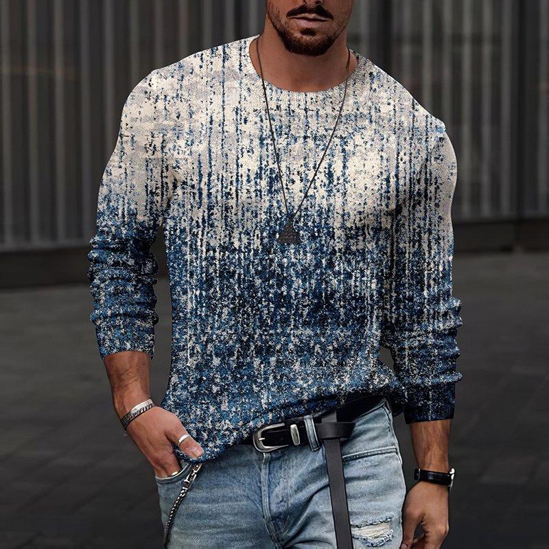 Rundhals 3D-bedrucktes Batik-Streifenmuster Top Modische lässige langärmelige Herren-T-Shirts