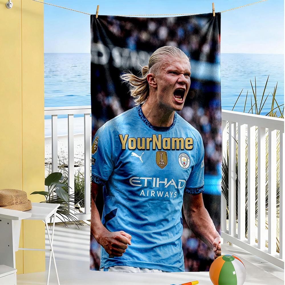 Haaland Customize Text Beach Towel High Absorbency & Quick-Dry Suitable for Swimming Gym Camping Yoga Vacation