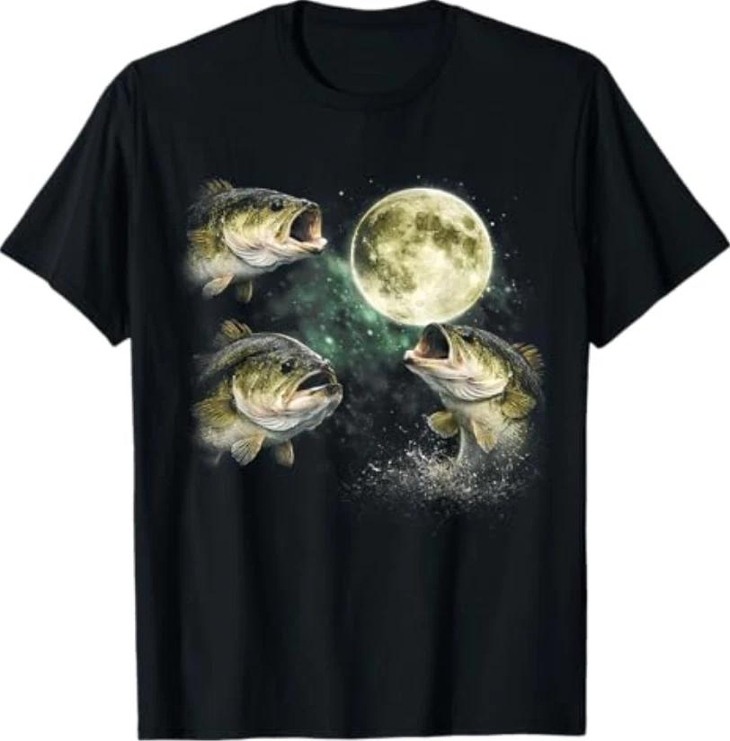 

Bass Fish Howling to The Moon Vintage Angler Fisherman T-Shirt M