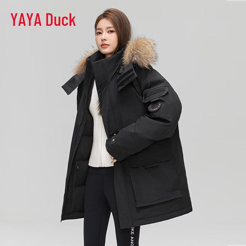 YAYA Unisex Winter Hooded Down Jacket with Faux Fur Collar