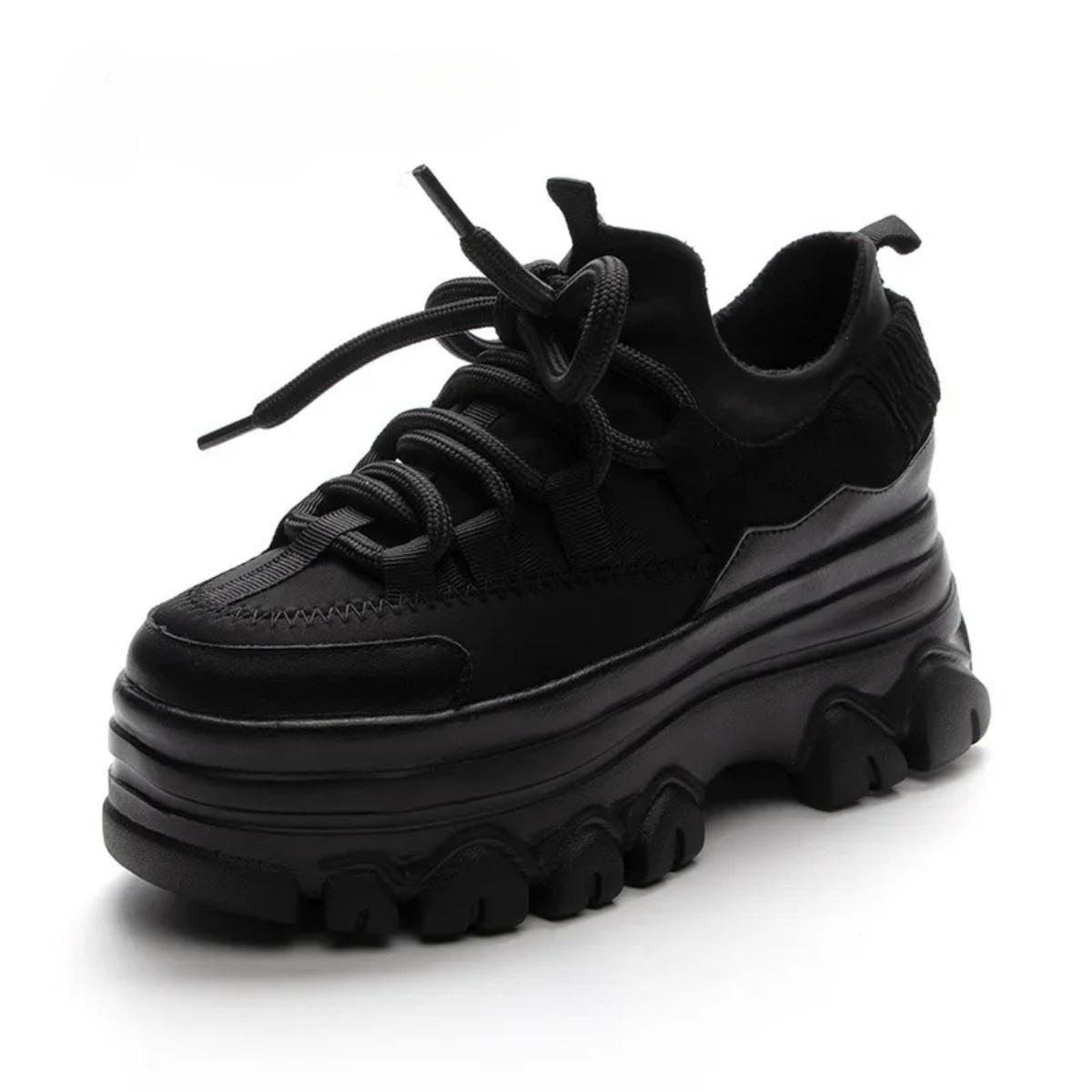 

9cm Platform Wedge Sneakers Genuine Leather Women Shoes Chunky Sneakers for Female Spring Autumn Summer Breathable Shoes 33