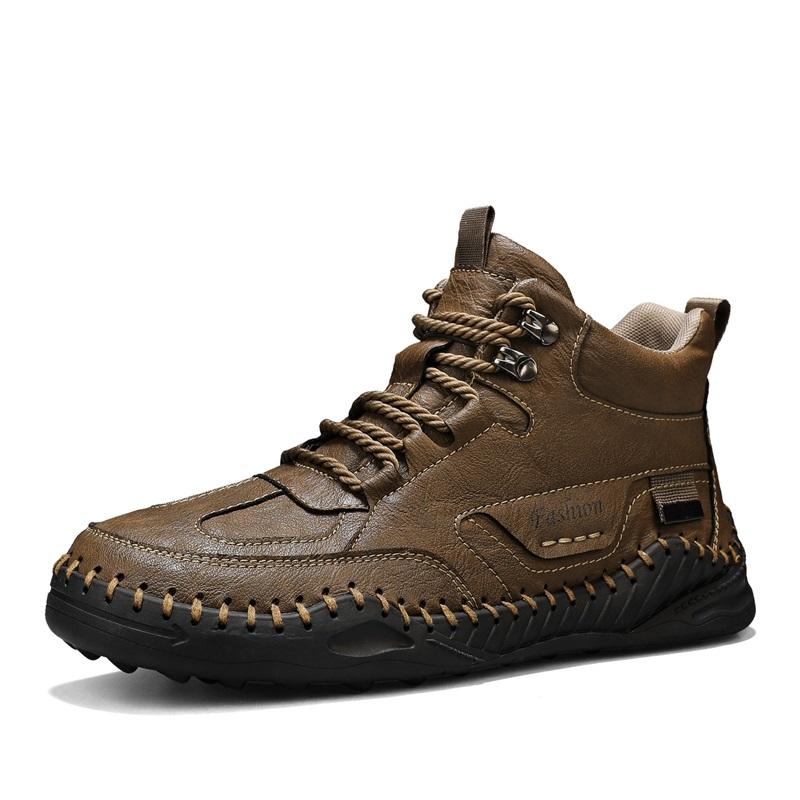 New  Handmade Leather Casual Men Shoes Design Flat Sneakers Man Breathable Large Size Leather Shoes Men Ankle Boots Outdoor