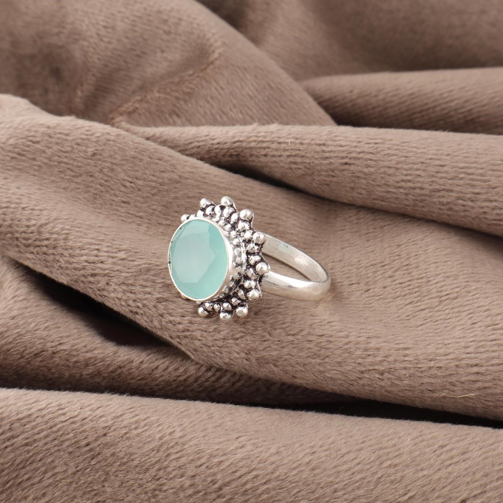 Aqua Chalcedony Ring, 925 Solid Sterling Silver Jewelry, Gemstone Ring, Handmade Dainty Jewelry Gift For Her