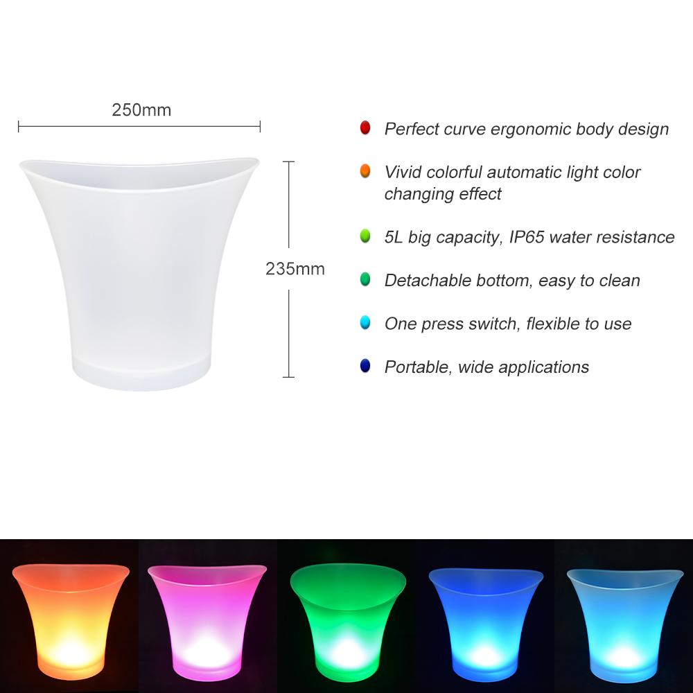 5L High Capacity LED Light Lamp ICE Bucket Curve Design Automatic Color Changing Battery Powered Operated IP65 Water Resistance for Home Party Bar  