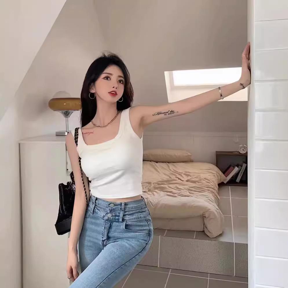 Candy Color Women’s Strappy Crop Tank Top with Padded Cup - Slim Fit