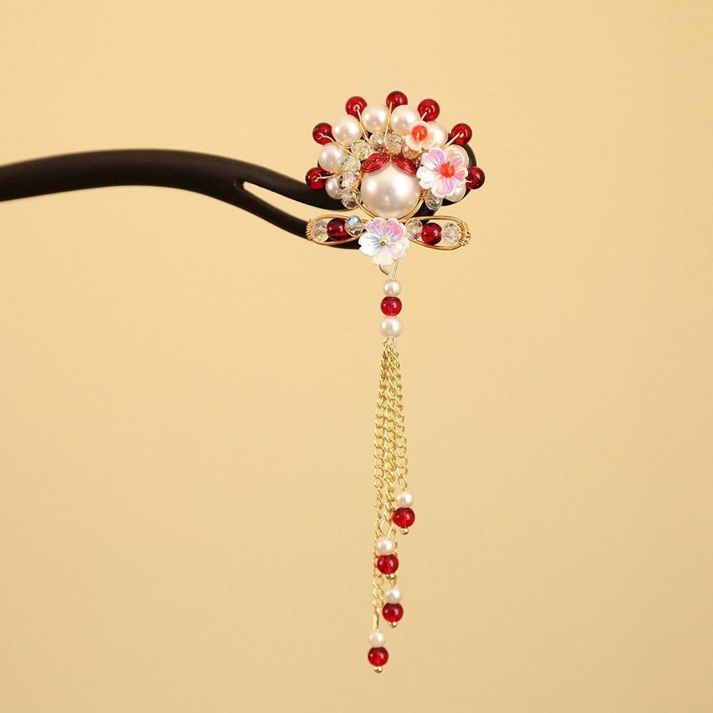 Tassel New Chinese Style Hair Clip Red Hanfu Hairpin Classical Horse Face Skirt Headwear  Bridal