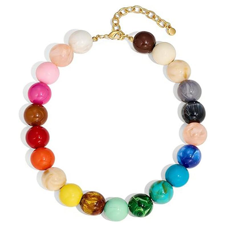20Mm Colorful Chunky Bead Necklaces For Women Trendy Boho Collar Statement Choker Summer Beach Jewelry Birthday Gift For Her