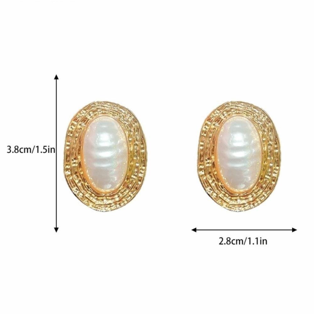 Vintage Oval Metal Pearl Earrings Imitation Geometric Exaggerated Earrings  Party Accessories