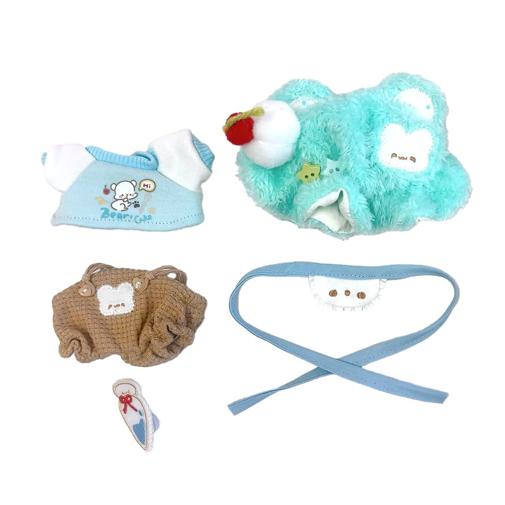 

Hat, Bib, T-Shirt, and Overalls Set (Mint) for 10cm Plush Toy, Kigurumi Accessories, Otaku Activities, Doll, Mascot, Kpopdoll Costume [Used]