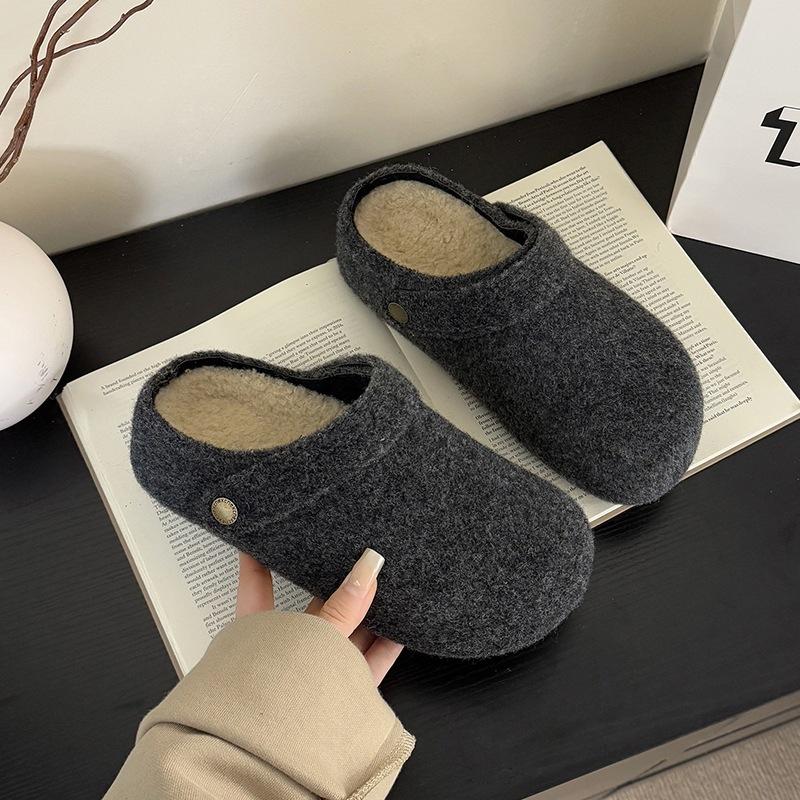 Winter thick-soled inner heightening bag head half slippers, wearing new retro velvet slippers, two Birkenstocks 35 серый
