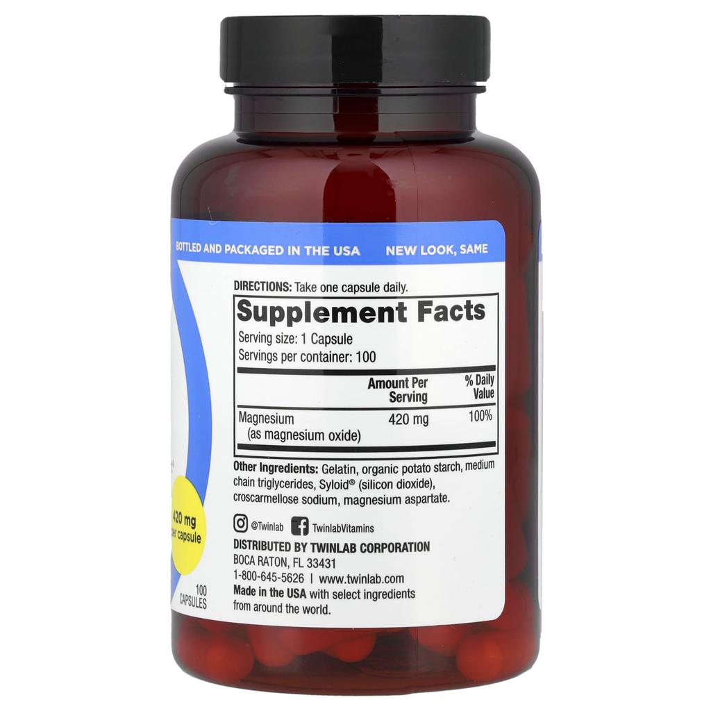 Magnesium Capsules, 420Mg, 100 Capsules