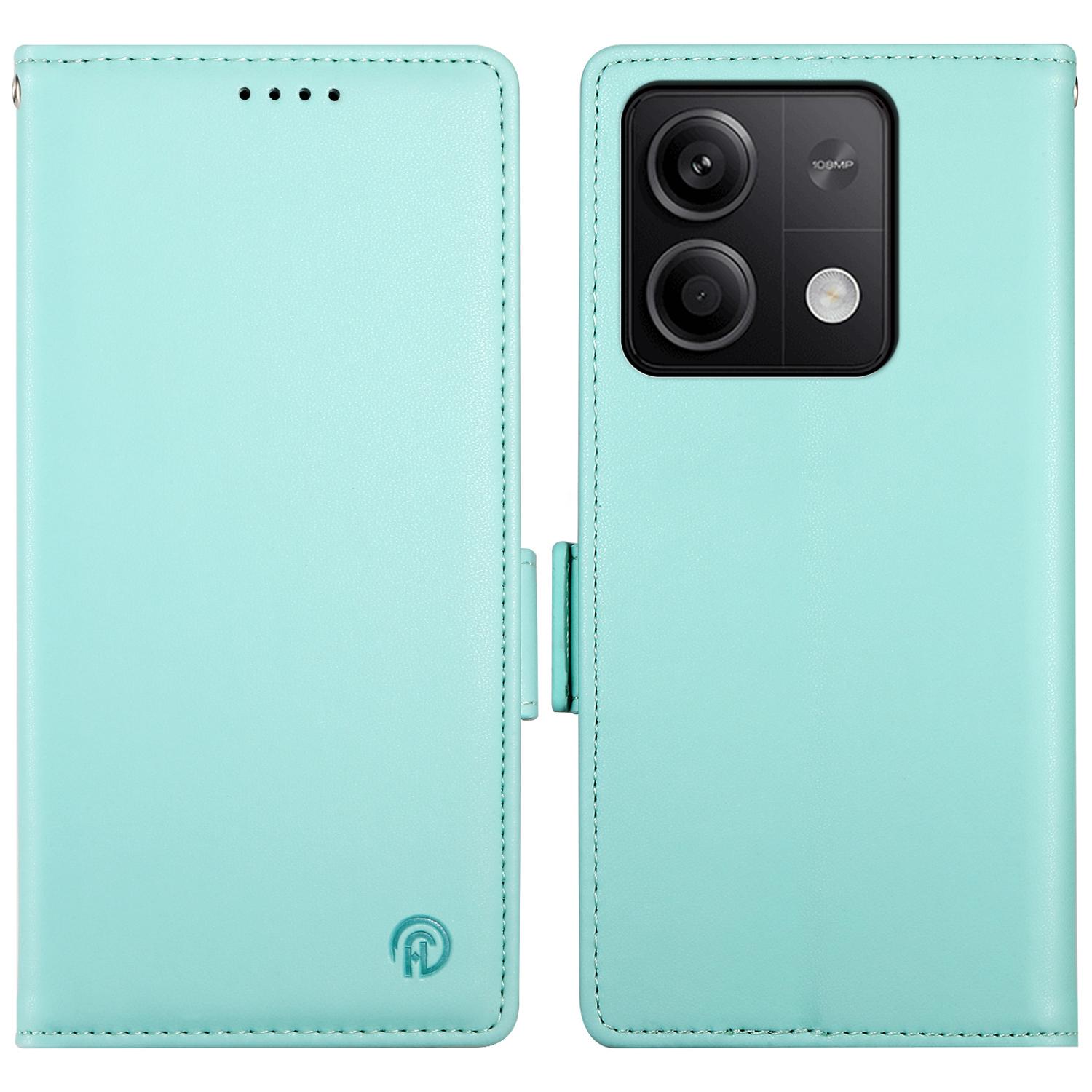 

DF-010 For Xiaomi Redmi Note 13 5G Case Leather Folio Stand Book Style Phone Cover Mint Green