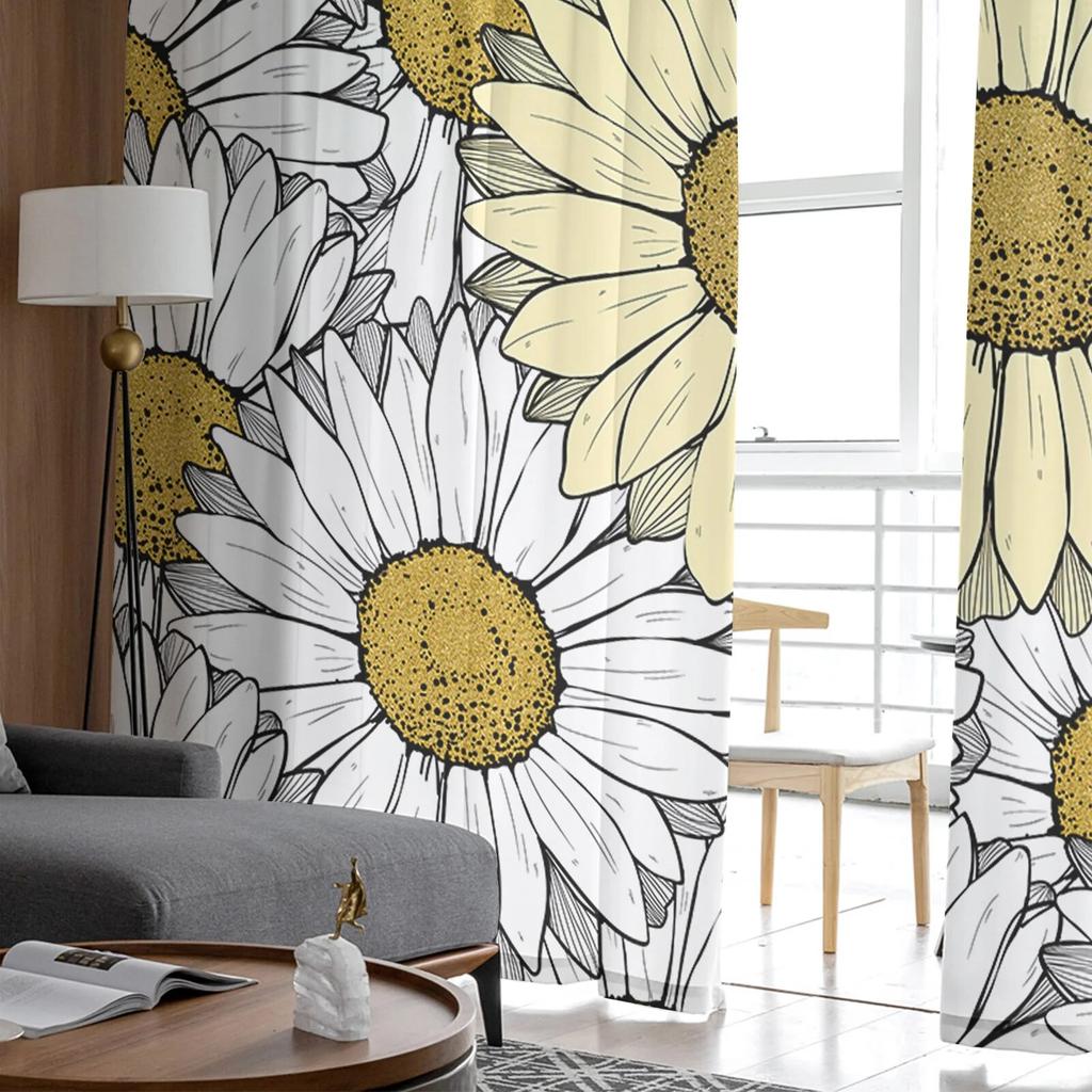 Květiny Chryzantéma Jednoduché průsvitné závěsy do obývacího pokoje Ložnice Tylové závěsy do kuchyně Voálové závěsy Roletové panely