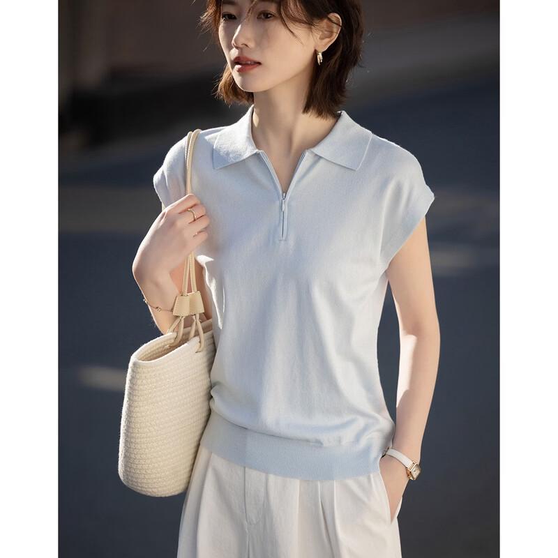 Demana Women's Lyocell Blend Zipper Polo Knit Top