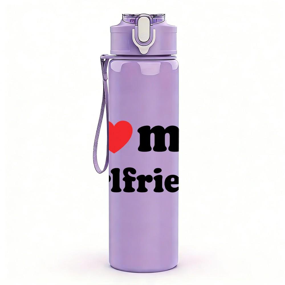 1PC I Love My Girlfriend Text 750ml Color Plastic Sports Water Bottle Leakproof Flip Straw Lid Suitable for Sports Office Home Use