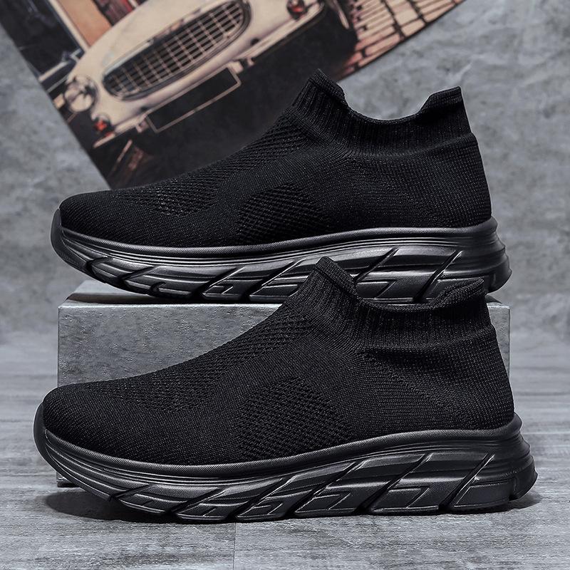 2025 new men's shoes spring and summer fly-woven socks breathable and lightweight one-pedal mesh shoes men's casual shoes