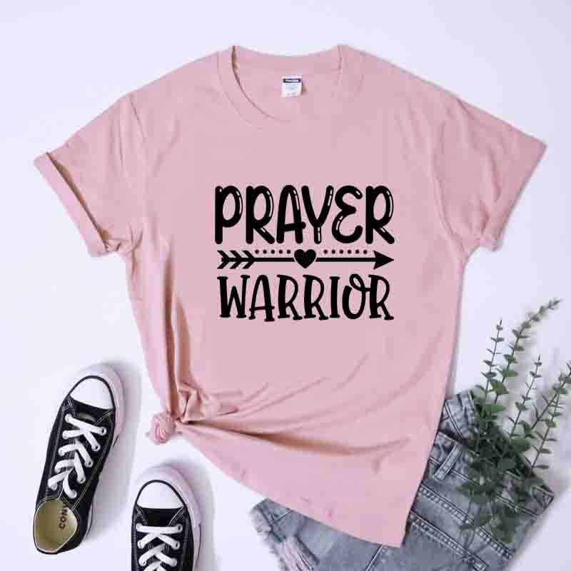Prayer Warrior Heart Arrow TShirt 100 Cotton Christian Church Tshirts Cute Unisex Jesus Faith Bible Verse Tee Top