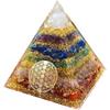 HIGHAWK Orgonite Pyramid with Chakra, Natural Stones, Gold Leaf, Energy, Seven Crystal Stones, Healing, Meditation, and Power Stones (8cm)