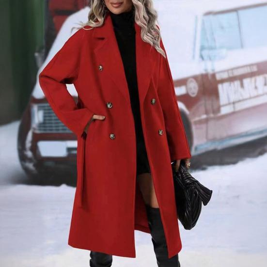 Women's Mid Length Wool Coat Double Breasted Trench Coat Long