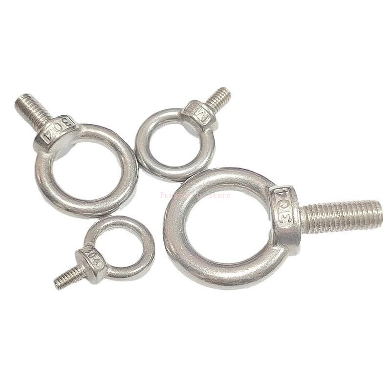 10Pcs Eye Bolt nuts M3~M24 Length 9mm-80mm 304 Stainless Steel Lifting Eye Screw Ring Hooking Loop Hole for Cable Rope