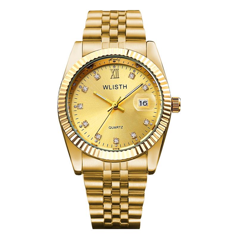 Matching Couple’s Watches: Fashionable, Waterproof, Luminous Quartz with Calendar in Two-Tone Steel for Men and Women
