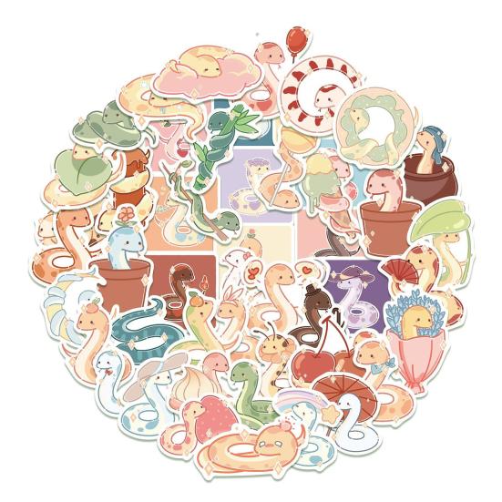 

50 шт. Мультяшные наклейки Различные милые узоры змей Водонепроницаемые ПВХ Самоклеящиеся DIY Украшения Съемные Наклейки для чемодана, бутылки с водой, граффити 1 Set