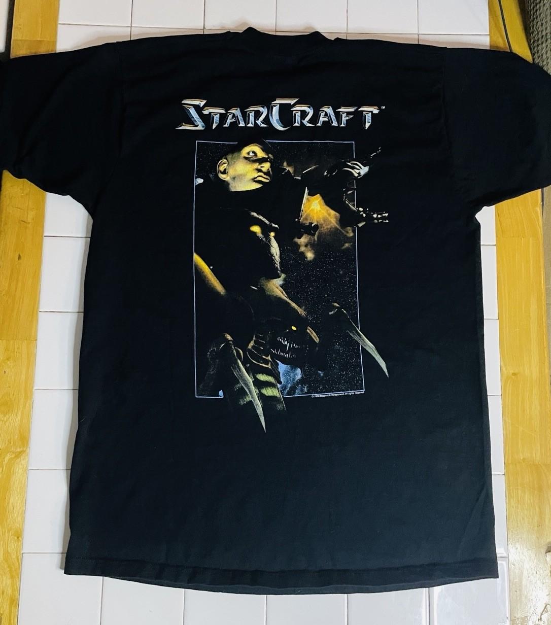 Vintage 1998 StarCraft Game T  XL Black Double Sided Blizzard PC Gaming Tee Unisex T-Shirt S