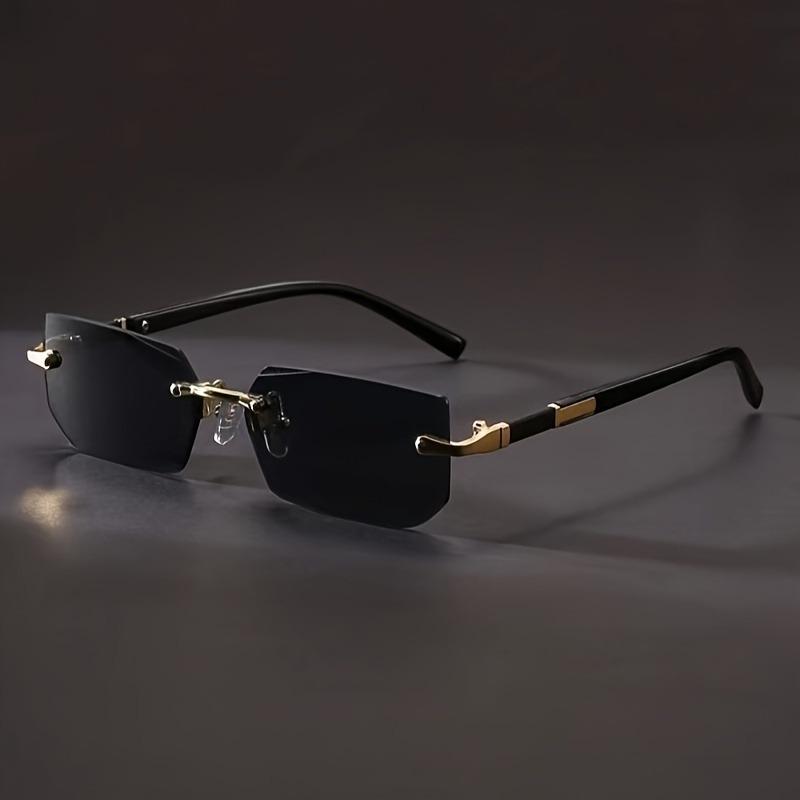 1 pair of retro-style square Men's glasses blue lenses frameless design perfect for summer style Vintage-inspired look