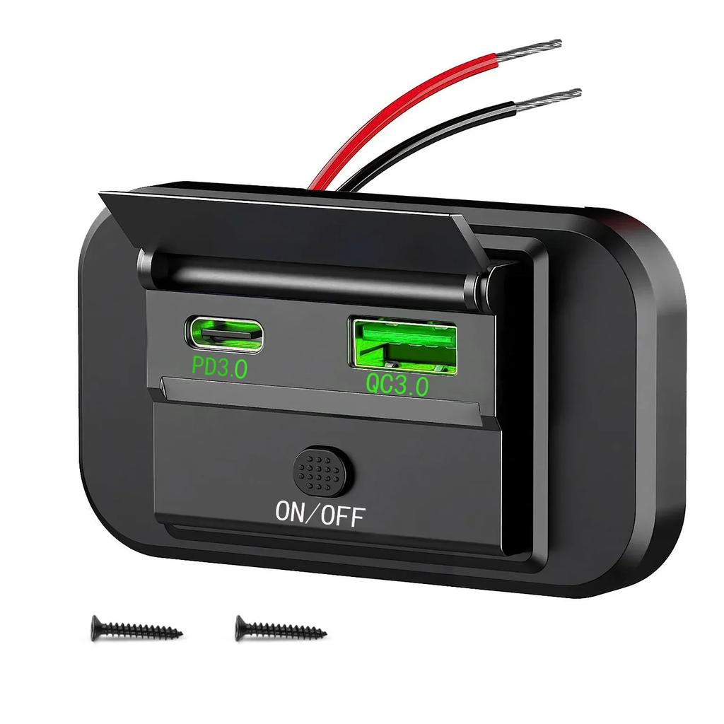 12V USB Outlet Panel Wall Mount 36W USB C and Dual QC 3.0 18W Port Car Charger Socket Accessories for Car Bus RV Truck