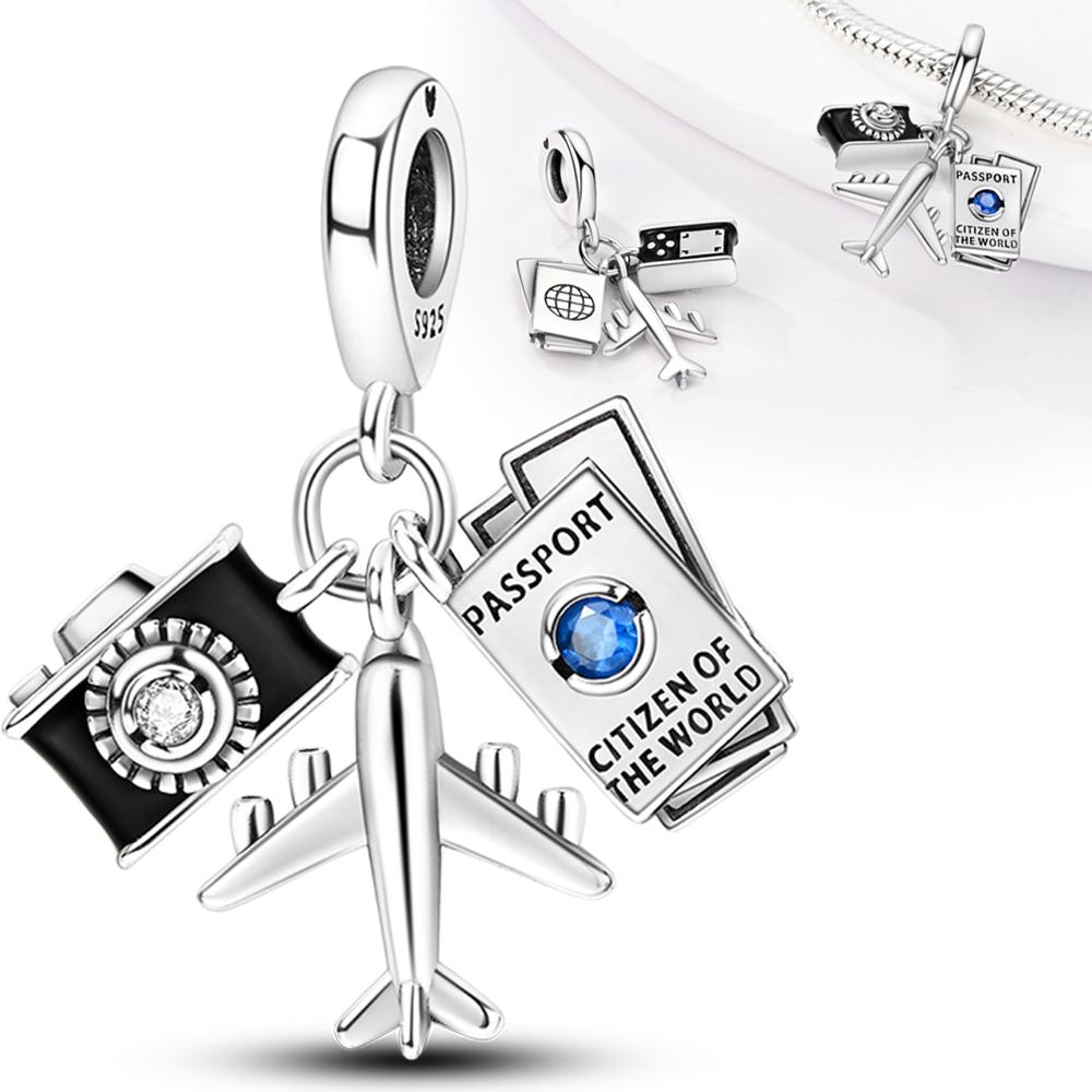 Charms Plata Elegant Camera Passport Aircraft Pendants Fit Original Bracelets Charms For Women Jewelry Diy Making Gifts