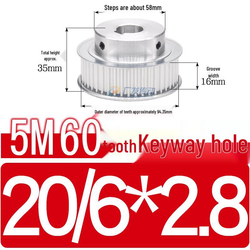 60-Teeth 5M Timing Pulley, T-Slot Width 16/21/27mm, BF Type Stepped with Machined Hole 6-20mm